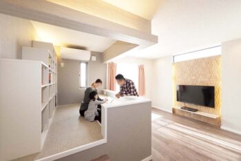長岡京市：スタディコーナーのあるLDK 3階建ての長期優良住宅（延床面積34坪）